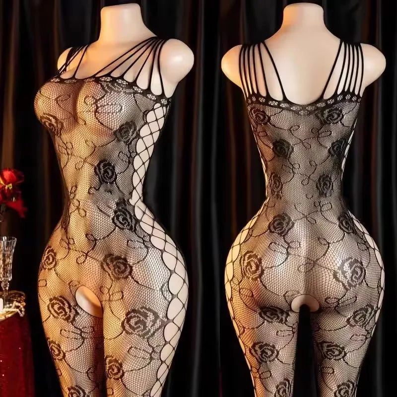 Erotic Open Crotch Bodystocking Lingerie Black Women Bodysuit Sexy Porn Sleeveless Underwear Lenceria Sexual Mujer Crotchless