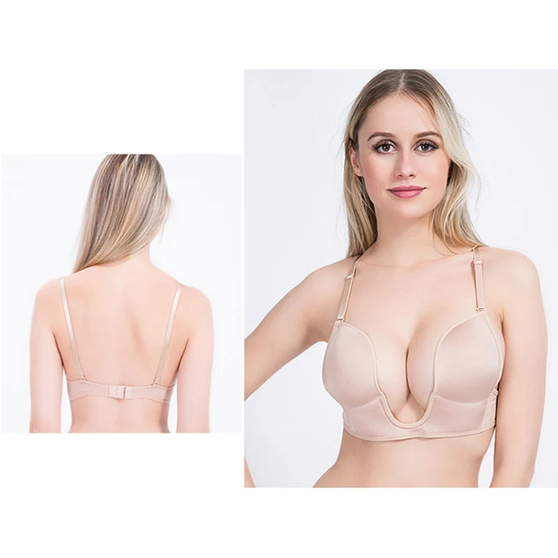 Deep U-Shaped Plunge Bra Lift Up Low Back Wirefree Bra Women Underwear Women's U-Shaped Sexy Lingerie For Backless Dress