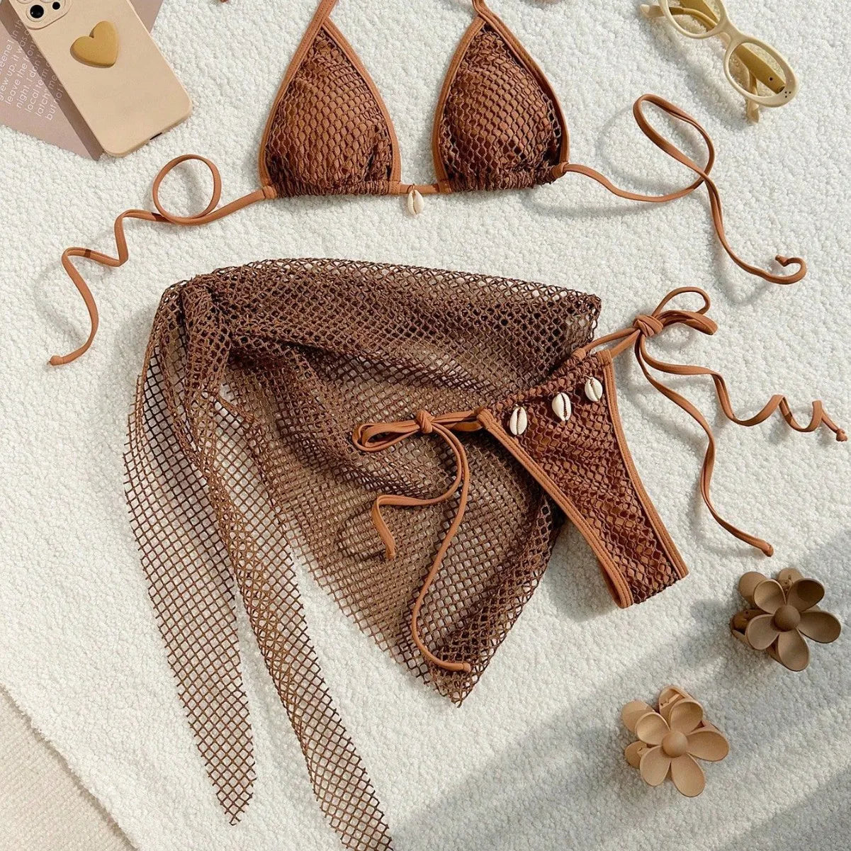 Sexy Mesh Bikini Swimsuit Three Piece Set Women Separates