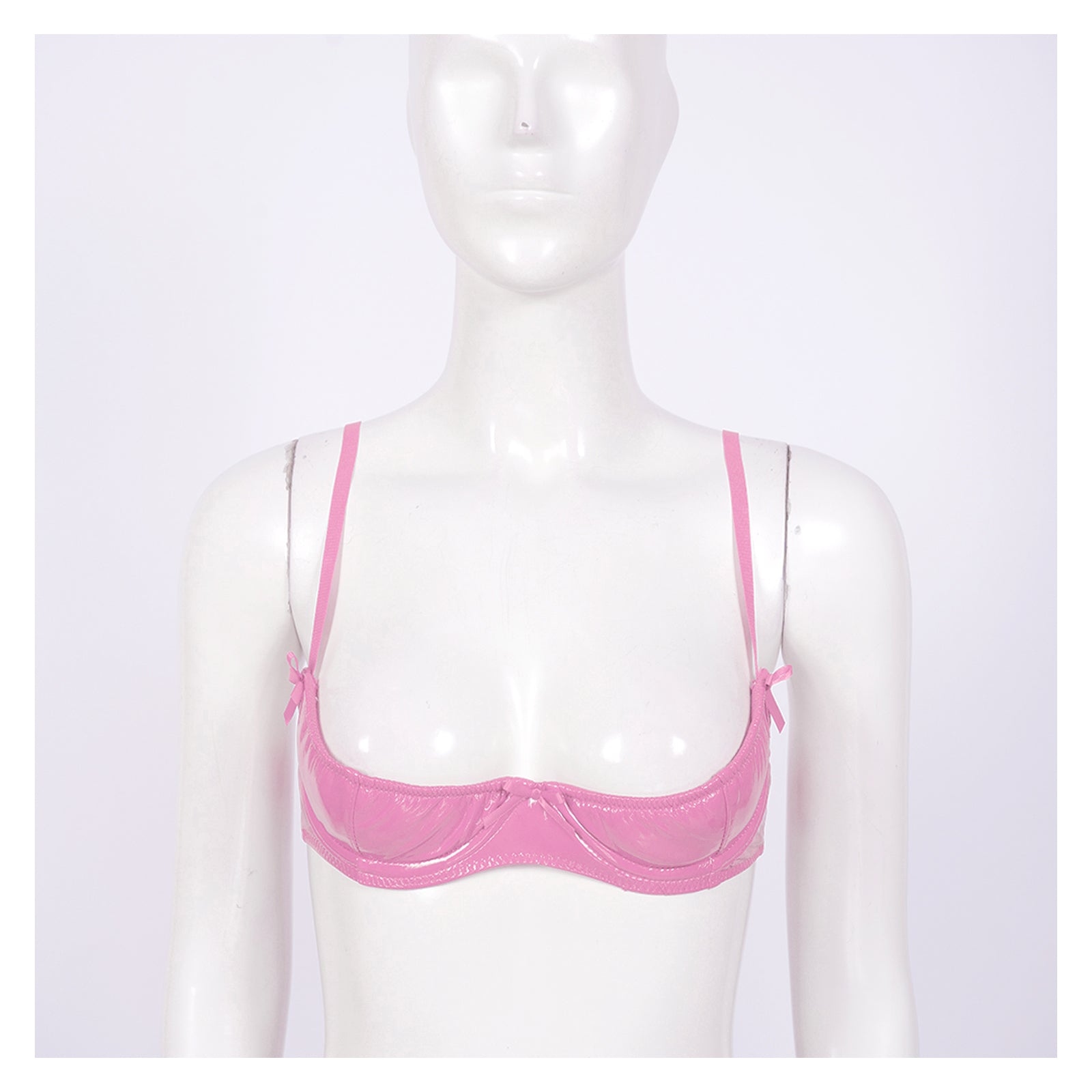 Women Wet Look 1/4 Cup Bra Underwired Push Up Bralette Lingerie Glossy Patent Leather PVC Balconette Open Breast Cup Bra Top