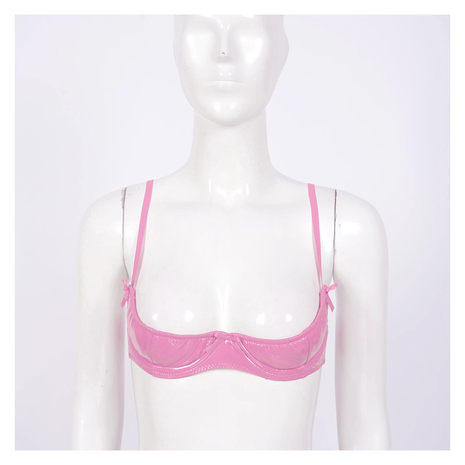 Women Wet Look 1/4 Cup Bra Underwired Push Up Bralette Lingerie Glossy Patent Leather PVC Balconette Open Breast Cup Bra Top