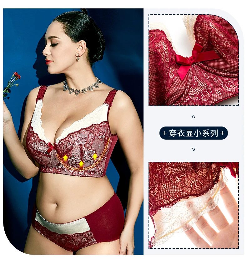 Lace Bra Women's Full Coverage Lightly Padded Underwire Balconette 34 36 38 40 42 44 46 B C D E F G H I J