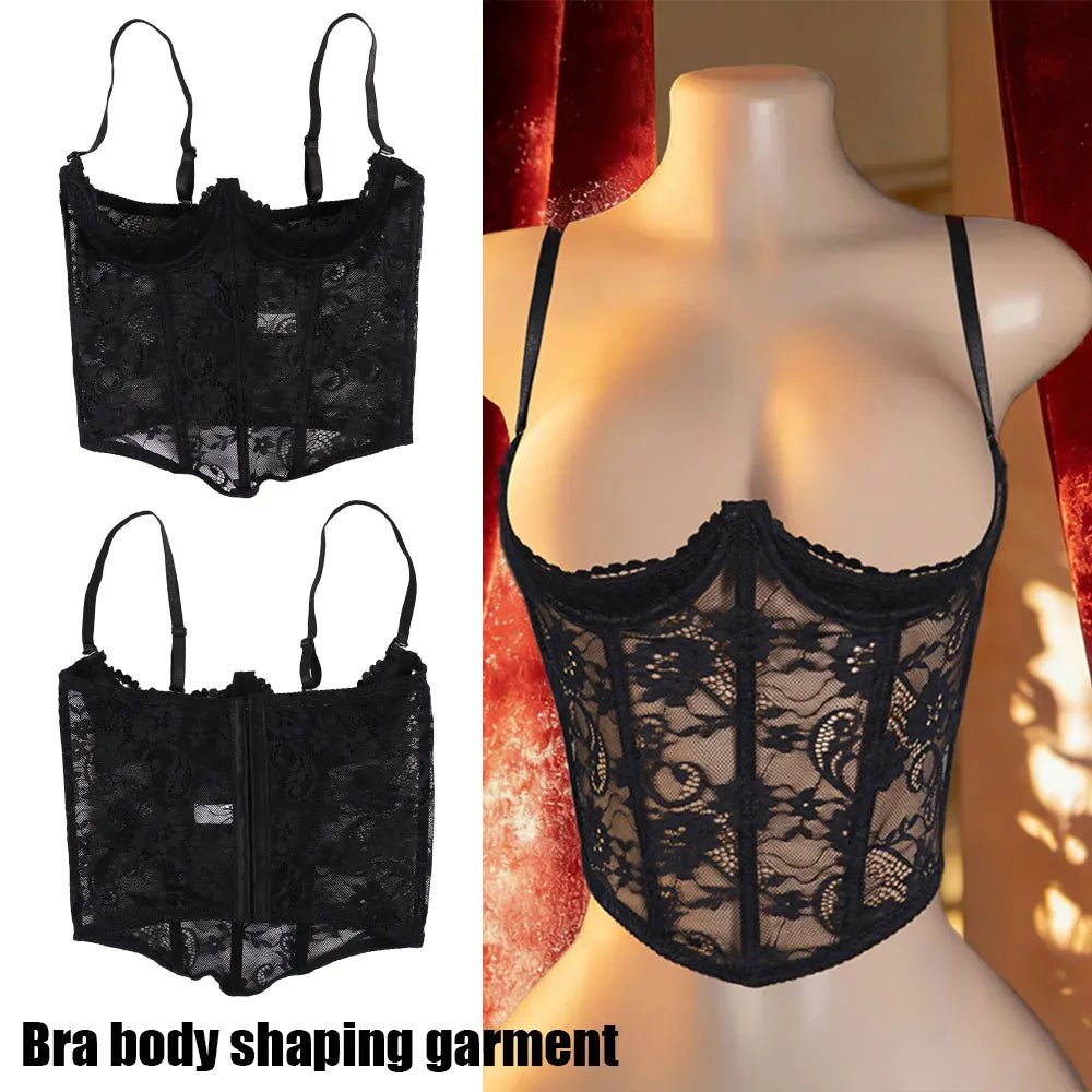 Sexy Black Lace Corset Women Corset Waist Bustier Open Crotch Body Shaper Lingerie Adjustable Belly Corsets Clothing Accessories