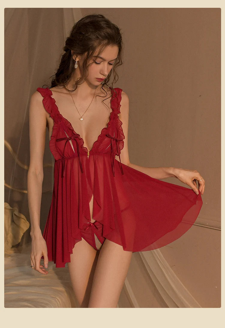 Erotic lingerie cute lace open file Backless slip dress pajamas lingeries sexy femme sexy porn outfit women dress Lingerie set