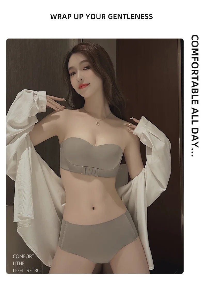 1pcs Women's Strapless Bras Lady With Padding Seamless Front Button Bra Female Comfortable Smooth Underwear Invisible Brassieres