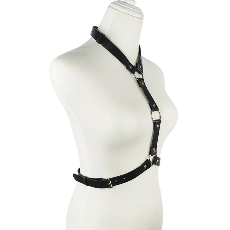 Women Sexy Body Lingerie PU Leather Harness Erotic Costumes BDSM Bondage Garter Belt Crotchless Baby Doll Dress Porno Underwear