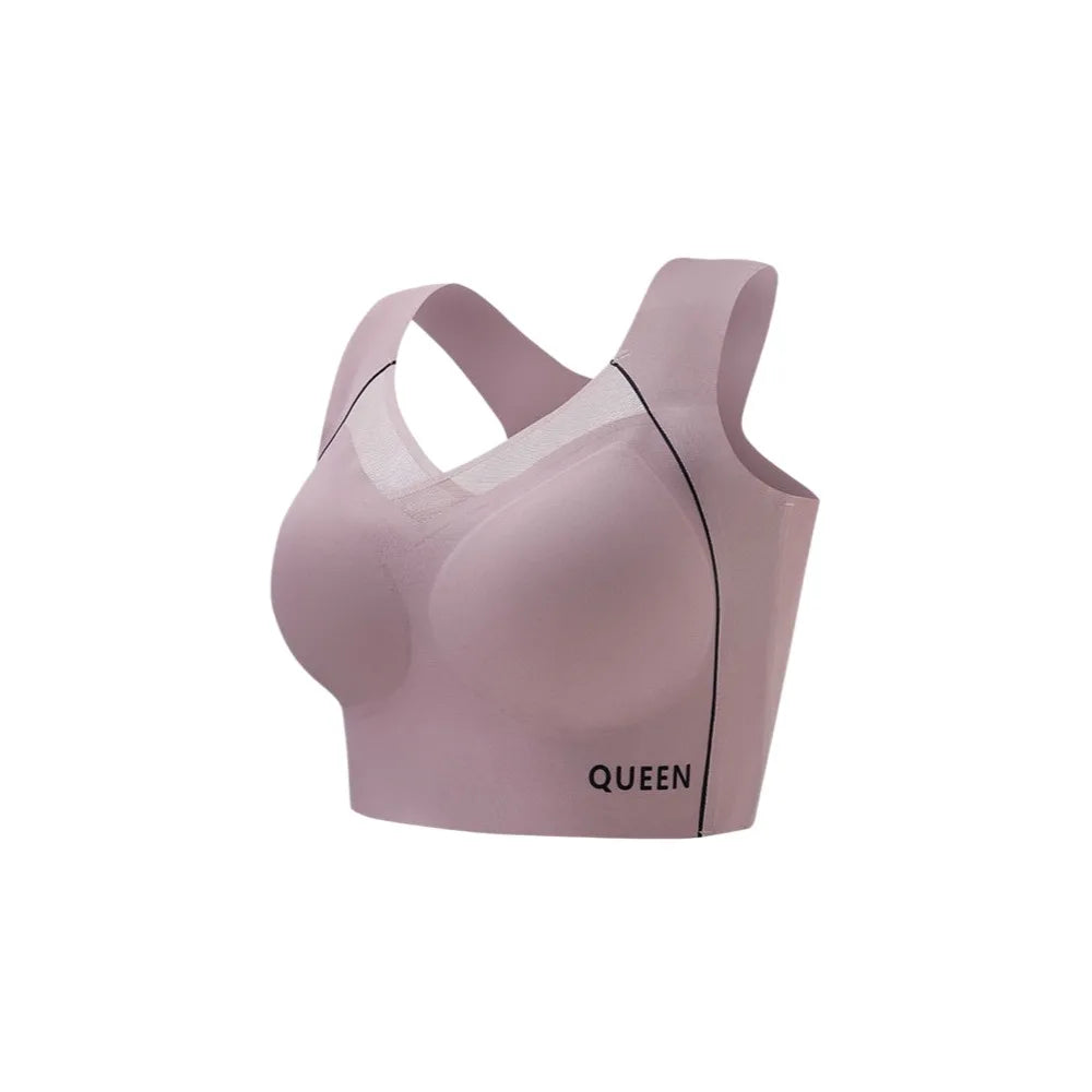 Soft Elastic Traceless Wireless V Bra Mesh V Neck Gathered Breasts Seamless Bras Shockproof Lingerie Push Up Underwear Running