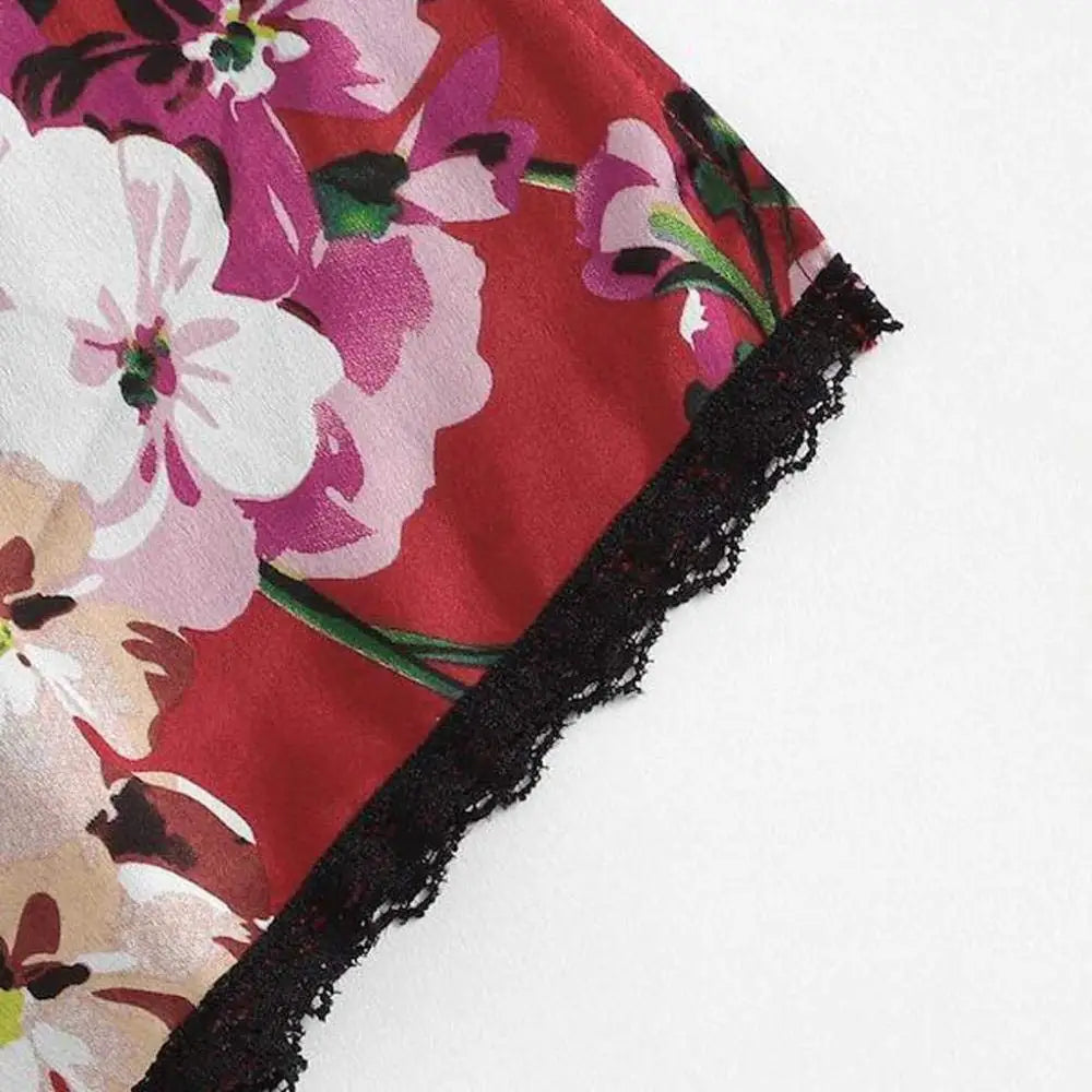 2 PCS Sexy Lace Lingerie Set for Women Floral Print Cami and Lace Strap Sleepwear Sexy Nightwear for Comfort and Seduction