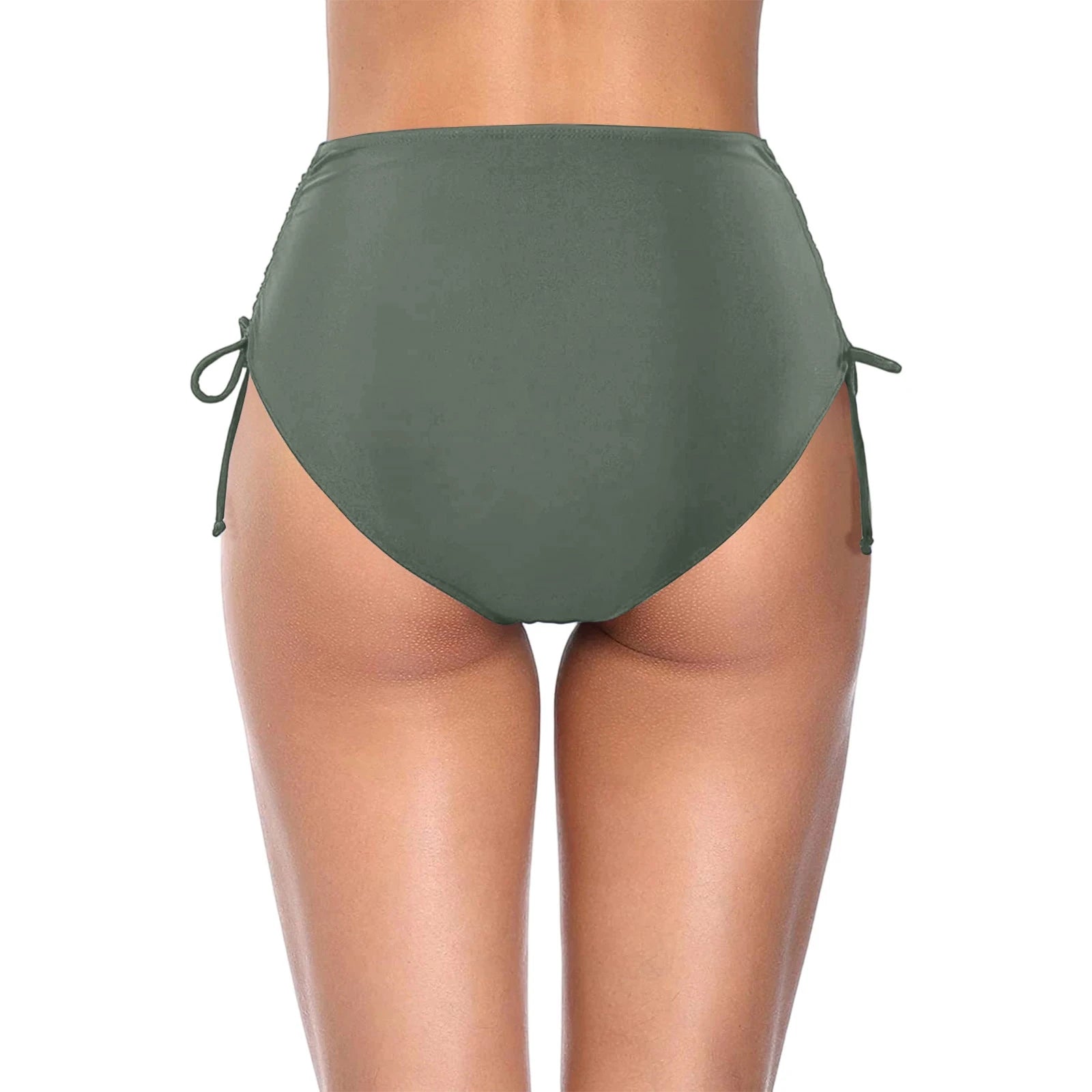 Basic Tight Swimming Bottoms for Female Solid Color High Waist Full Coverage Bikini Split Swimsuit Briefs Beach Drawstring Trunk