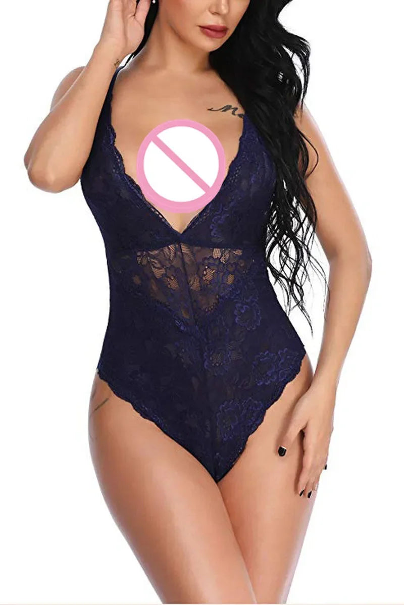 See-through lace lingerie sexy hot erotic underwear babydoll sex dress costume lingerie teddy porno bodysuit plus size for women
