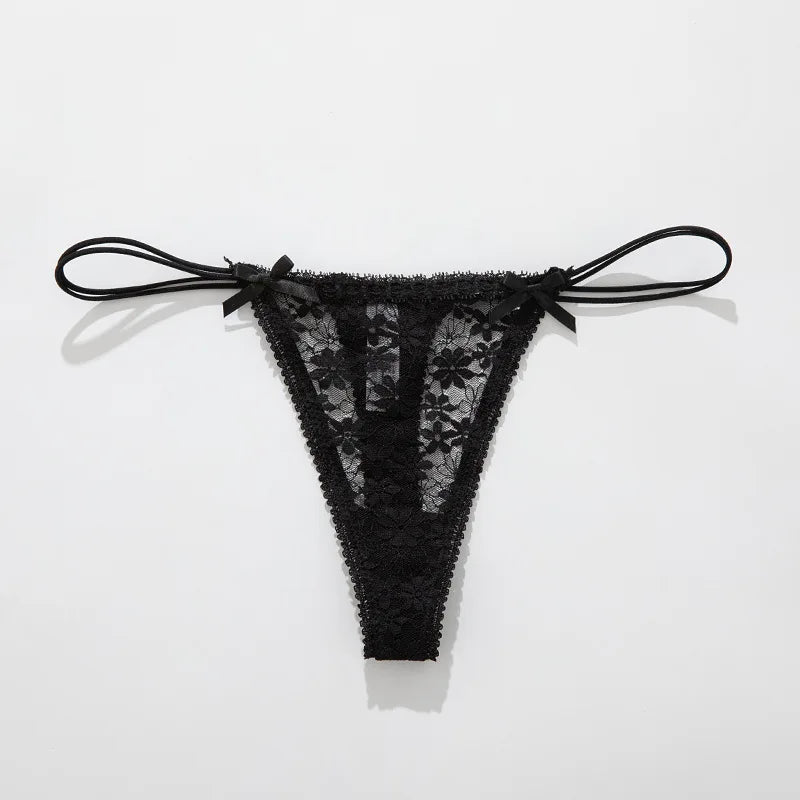 Lace Bow Panties Sexy Female Lingerie Daily Home Wear Solid Thongs Underwear Women Low Waist Panties Breathable Трусы Женские