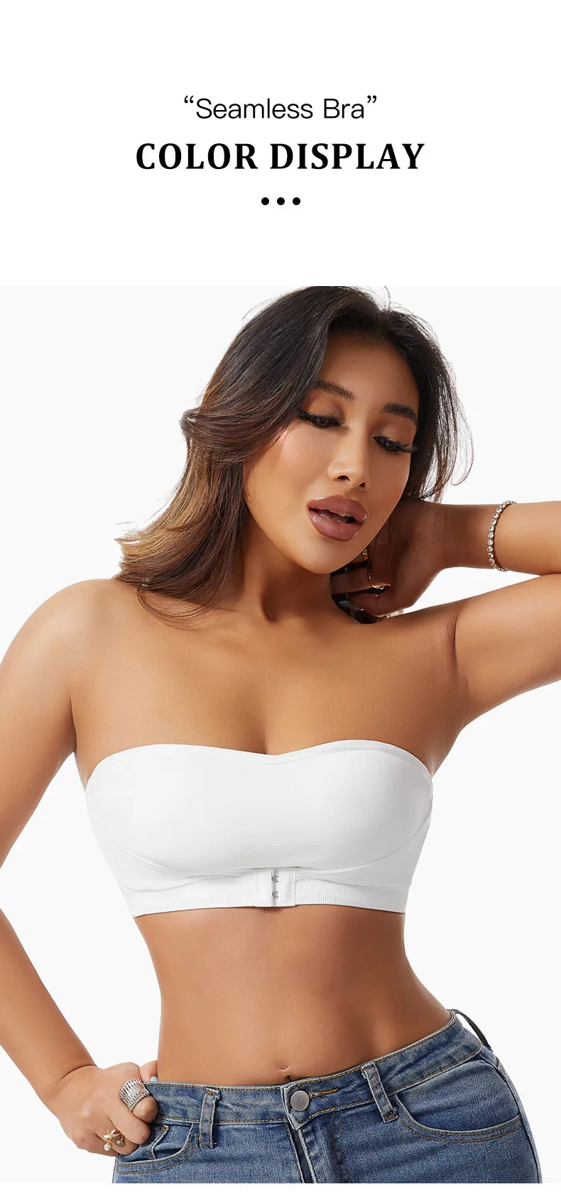 Daily Strapless and Wireless Women's Front Button Bra, Seamless Chest pad Comfortable Push-up Trendy Solid Color Lingerie