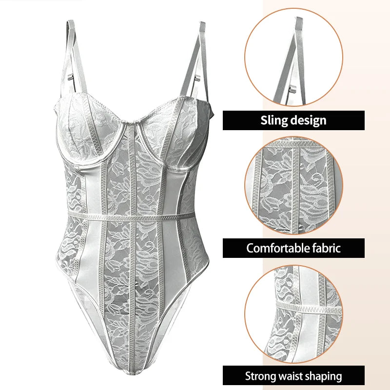 Bodysuit Light Compression Bodysuit Slimming Ladies Sexy Lace Corset Thin Sexy Jumpsuit Woman Bustier