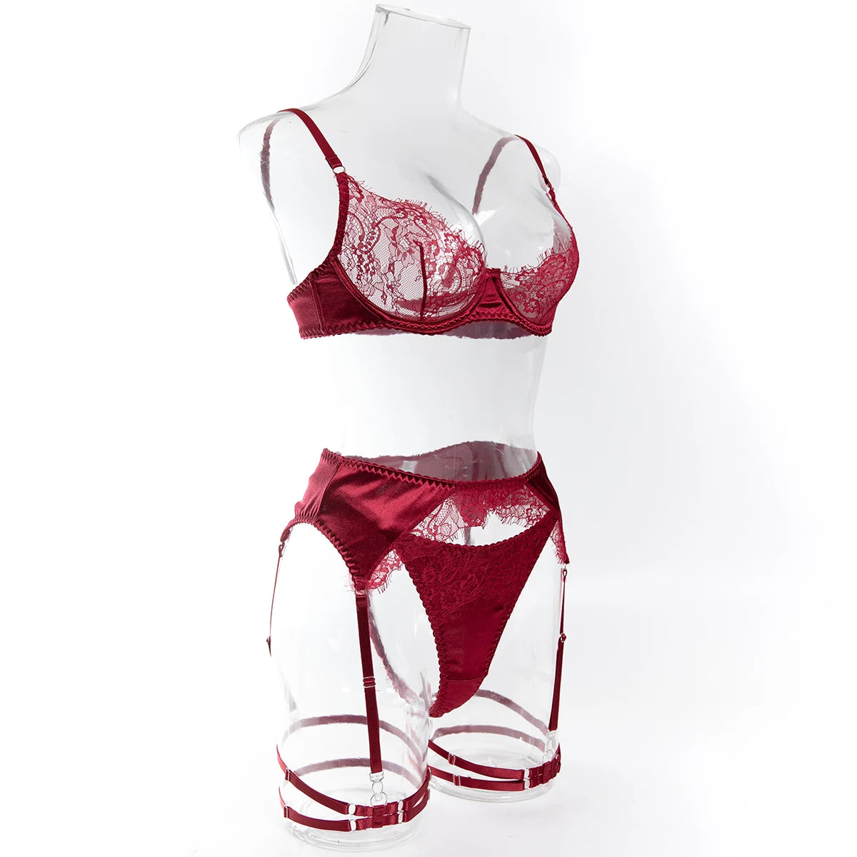 Sexy Lace Lingerie Set with Garter Belt and Leg Strap,   Intimate Wear for Women,  Elegant Bra & Panty Set for Special Occasions