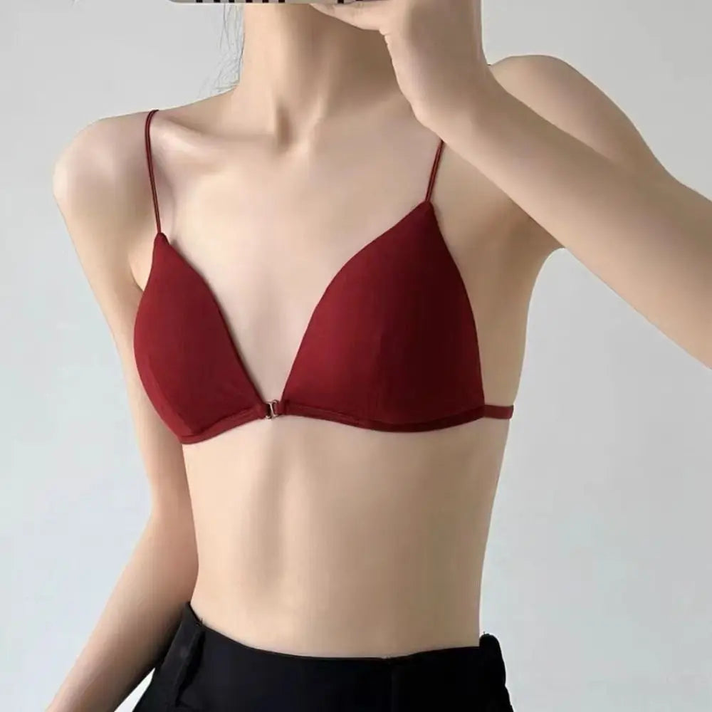Fachion Triangle Bras for Women Beauty Back Push-up French Style Bra Thin Strape Solid Color Wireless Bra Girls