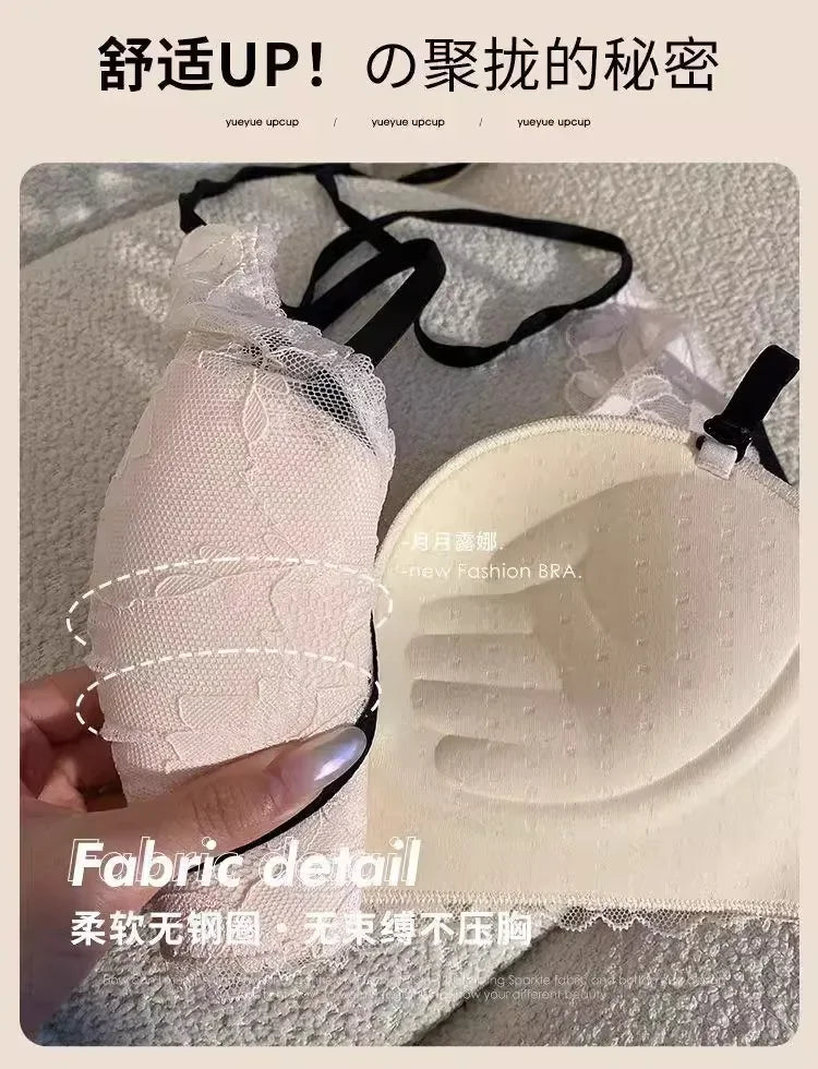French lace halter bra for women, a sexy and beautiful back bra without a steel ring, breathable