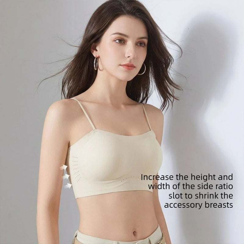 Women Push Up Bra Thin Strap Seamless Backless Bandeau Camisole Summer Padded Jelly Wire Free Comfortable Daily Bra