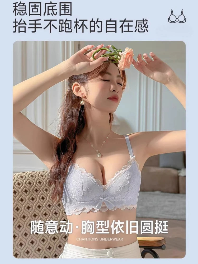 Small Boob Bra, Japanese Style Push Up Lace Bralette with Padded Inserts, Anti Sagging Sexy Lingerie Women Comfortable Underwear