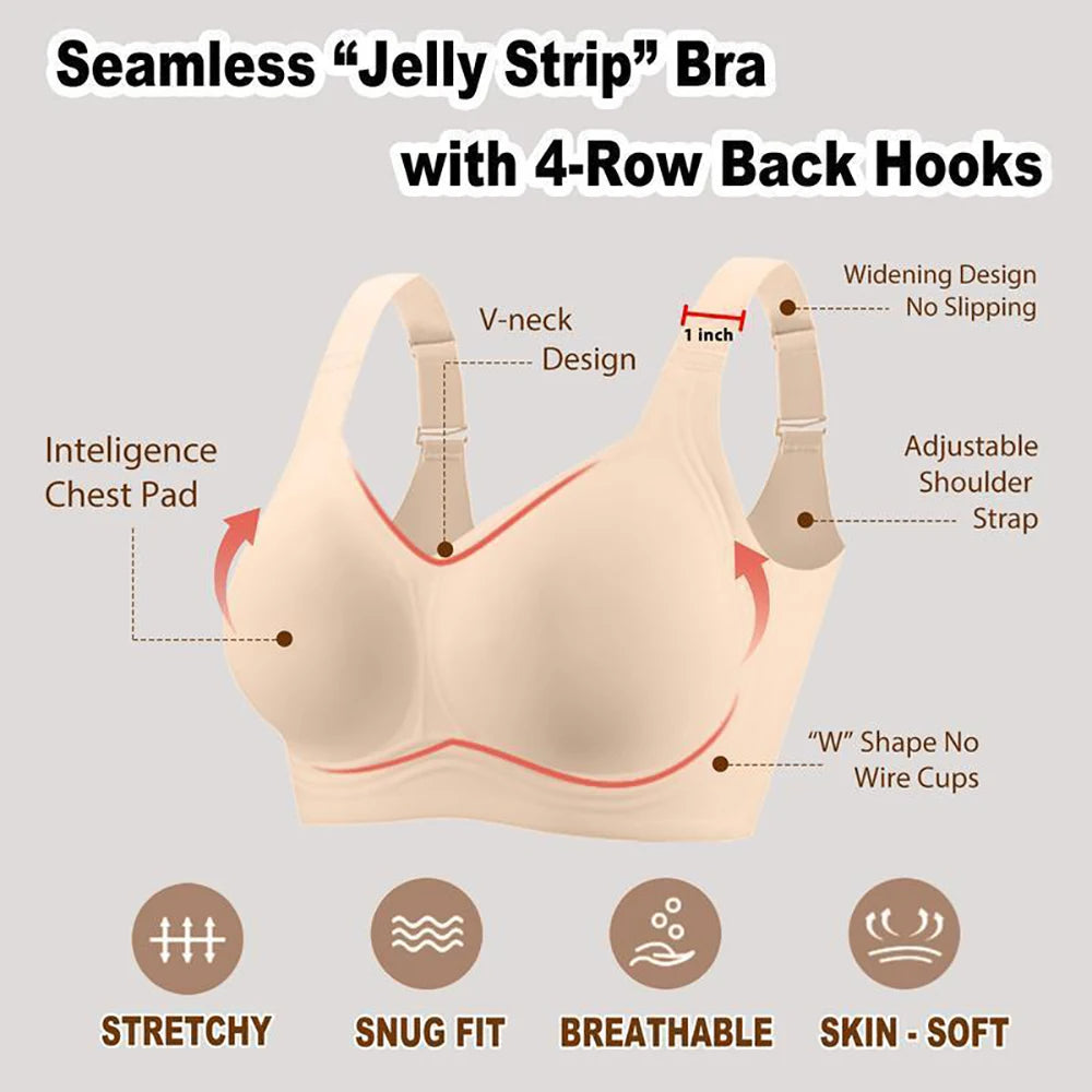 Smoothing Back Bra Supportive Wireless Push Up Bras Full Coverage No Underwire Seamless Bra Plus Size for Elder Women