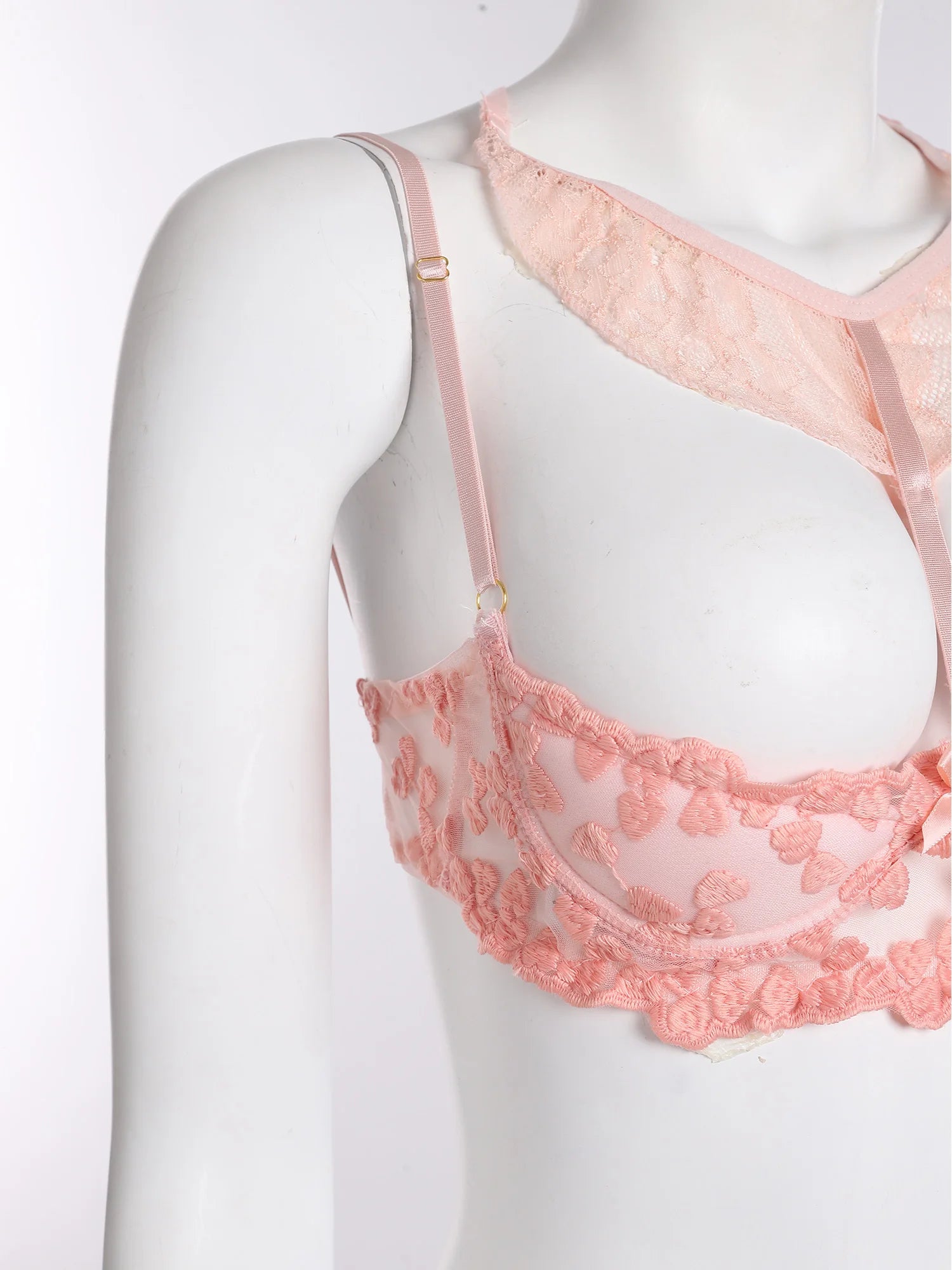 Women Padded Cup Push-up Underwire Bra Balconette Lingerie 1/4 Cup Floral Lace Single Bra Exposed Nipples Chest Halter Brassiere