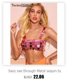 Sexy see through metal sequin corset crop top womens summer beach party halter tank top rave festival outfits cropped y2k Tops