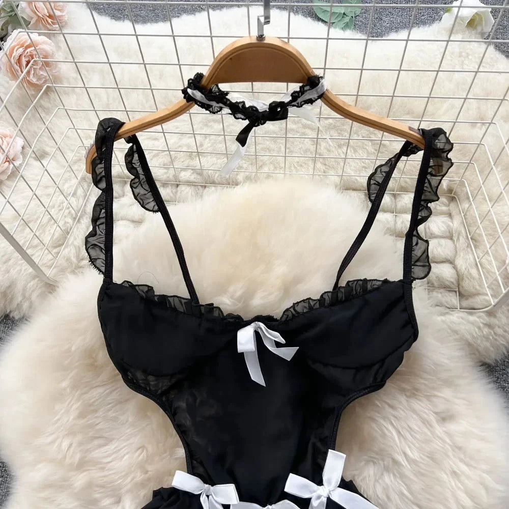 Women Erotic Uniform Sensual Lingerie Dress Fashion Lace Spliced A-line Lingerie Sets Slim Sheer Comfortable Lingerie Sets New