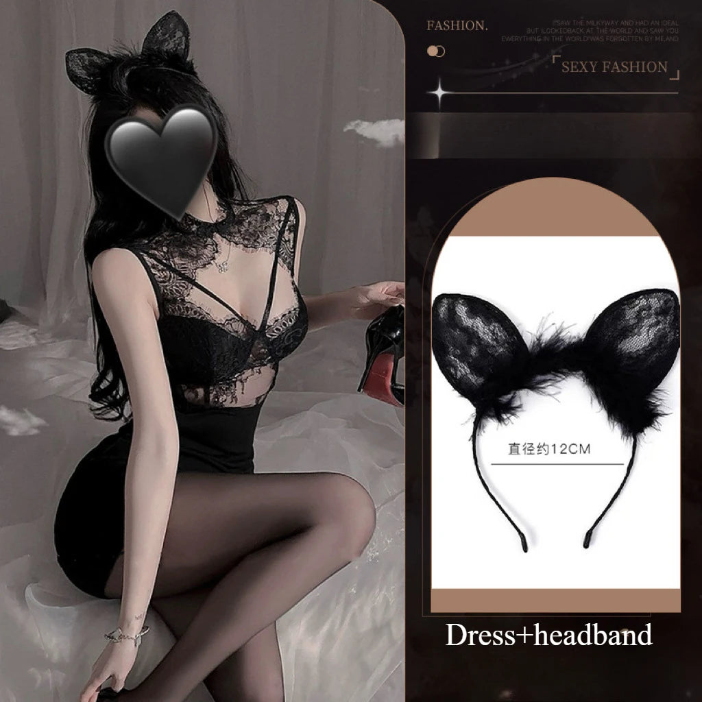 Erotic Lingerie 2025 New Sexy Pure Desire Lace Uniform Temptation Suit Flirting Hot Bed Passion Women Sleepwear Skirt Silk Satin