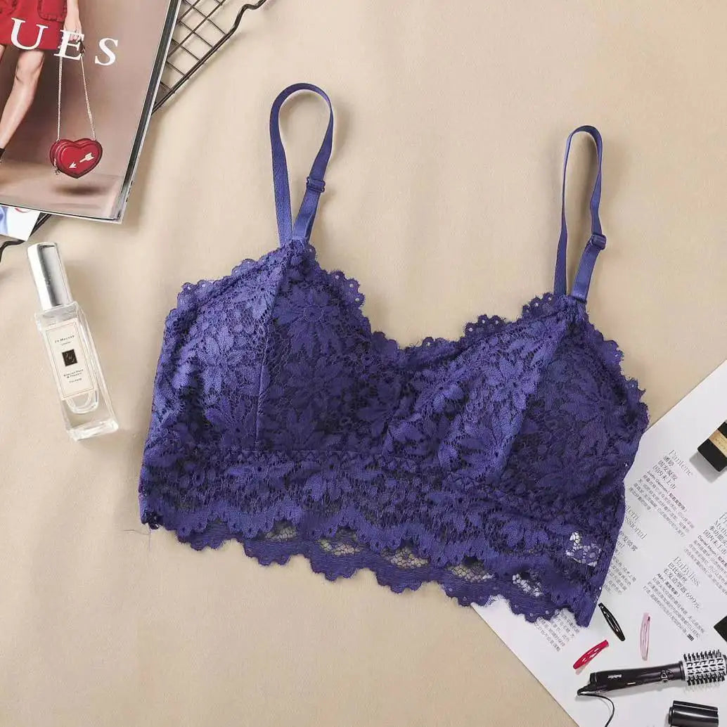French Beautiful Back Bra Women'S Thin Lace Beautiful Back Bra No Steel Ring Sling Strap Small Chest Gather Up Support Bra
