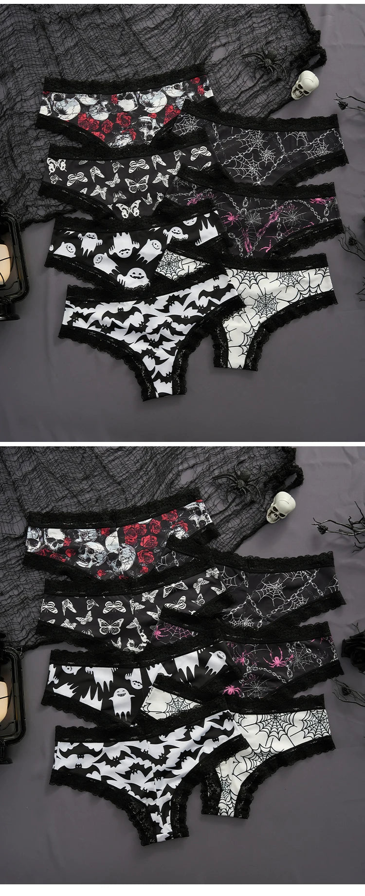 2Pc Set Lingerie Woman Sexy Underwear Lace Female Underwear Ghost Bat Butterfly Gothic Style Breathable Panties For Women