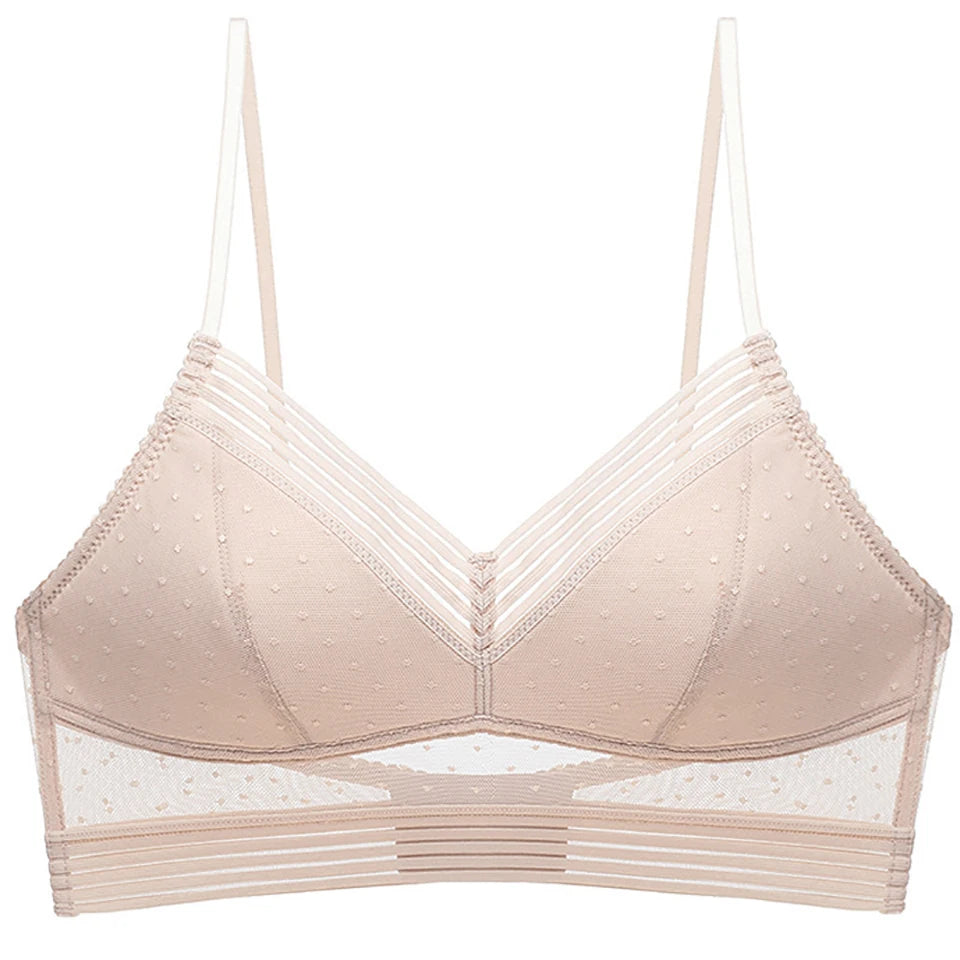Low Back Bras For Women Seamless Invisible Backless Bra Polka Dot Mesh Bralette Ladies Wireless Brassiere
