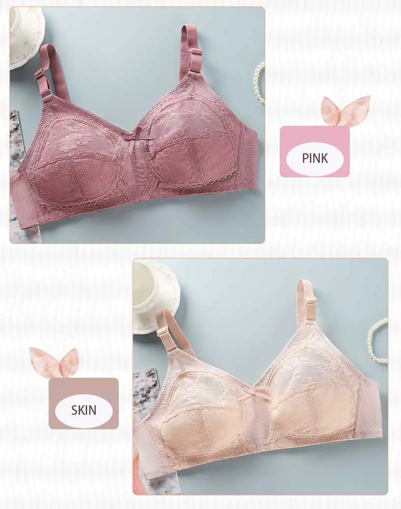 Women's Bra Lace Large Cup Ultra-thin No Sponge Transparent Push up Bras Wireless Sexy Underwear 34-46C Cup Bras