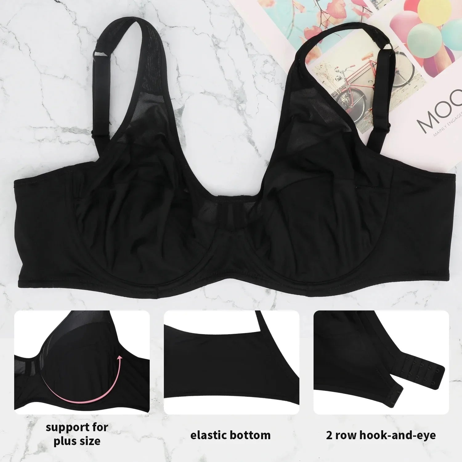 Large Size Women's Full Coverage Minimizer Lace Bra Underwire Non-Padded Soft Everyday Transparent Thin Minimizer Bras CDEFG