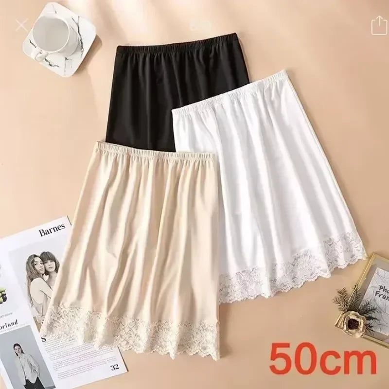 Womens Girls Modal Half Slips Underskirt Basic Soft Lace Trim Petticoat Underdress Intimates Safety Skirt Underwear