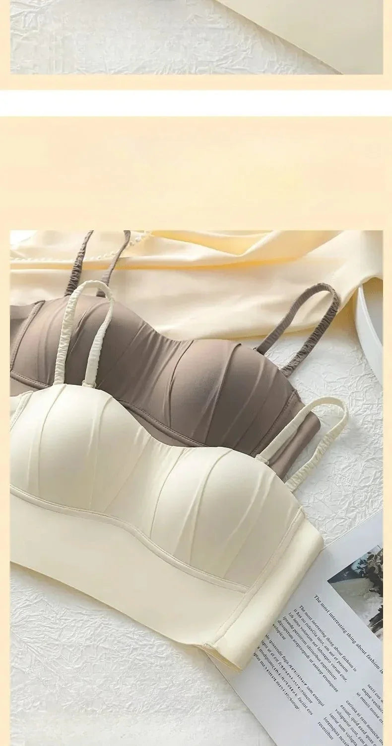 Sexy Push Up Bras French Pleated Bra New Detachable Ringless Thin Gather Bra Without Underwire Seamless Underwear for Women New
