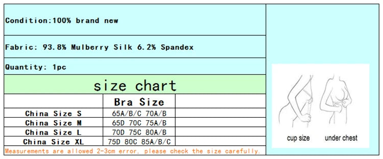 Women Silk Bra 93.8% Mulberry Silk 6.2% Spandex 3/4 Cups Everyday Wear Thin Bra Lining Wire Free Solid Colors Intimates TG223