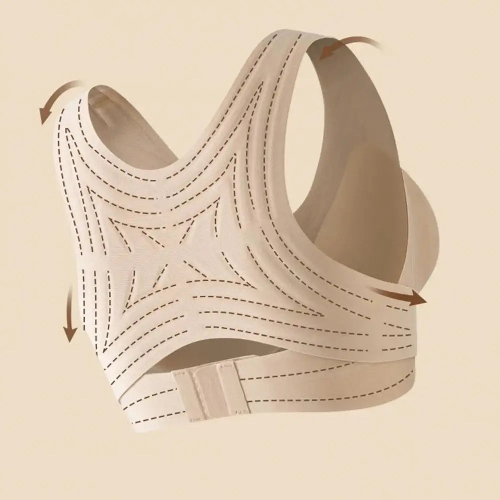 Bust Lift Bra Posture Corrector Bra for Women Front Closure Wireless Padded Bra Full Coverage Back Support Spinal Alignment Bras