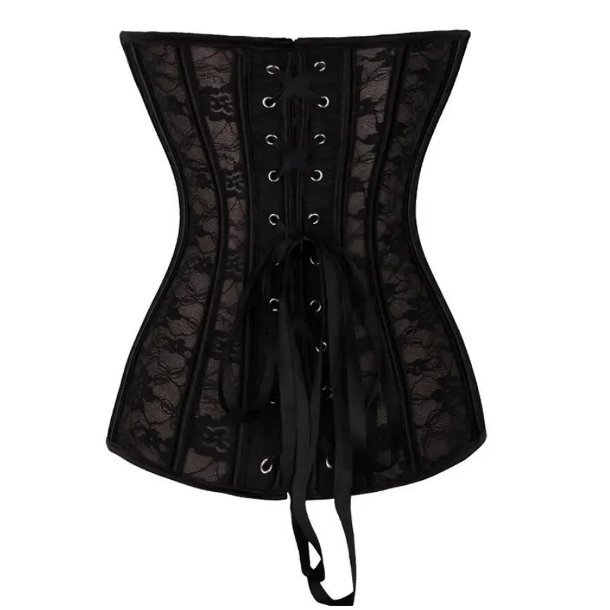 Corset Overbust Bustiers Sexy Corset For Women Lace Perspective Transparent Lingerie Femme Black White