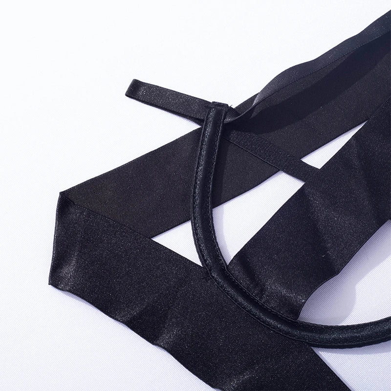 Women Sexy Lingerie Babydoll Dress Porn Underwear Bandage Hanging Neck Hollow Temptation Erotic Costumes Gathered Bra Bodysuits