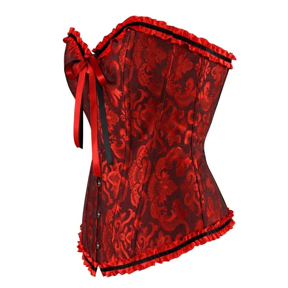Women Sexy Overbust Corset Korset Basques Floral Lace Top Bustier Jacquard Lingerie Corselet