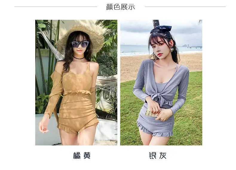 2025 New Swimsuit Women's Belly-covering Slim Swimsuit Conservative Meat-covering Ins One-piece Sexy Long-sleeved Swimsuit Beach