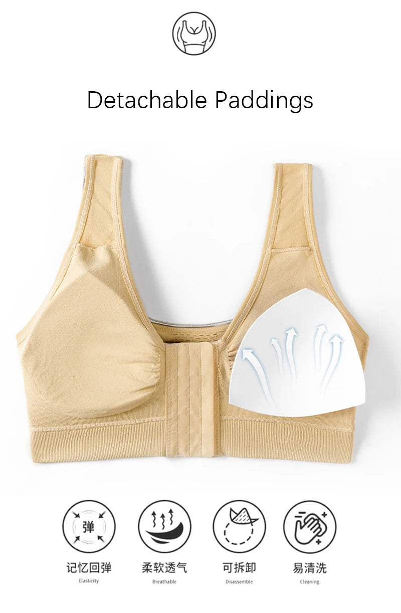 Sports Push Up Bra For Women Hollow Plus Size Bras Padded Wire Free Bralette Sexy Front Closure Breathable Brasserie Lingerie