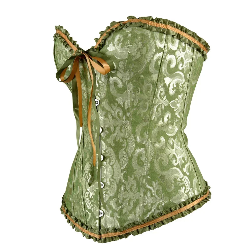 Women Sexy Overbust Corset Korset Basques Floral Lace Top Bustier Jacquard Lingerie Corselet