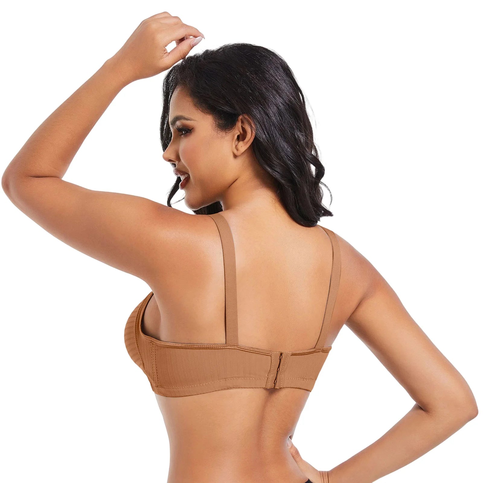 Elegant Skin Tone Textured Bra Chic Wireless Full Coverage Underwear Stylish Push Up Rhinestone Detail Lingerie Women