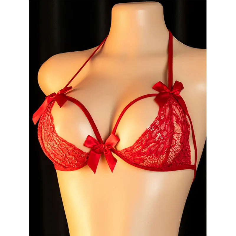 Brief Sets Delicate Bra Kit Push Up Breves Sets Woman Lace Transparent Underwear Bowknot Sexy Costumes Seamless Thong Bra Suit