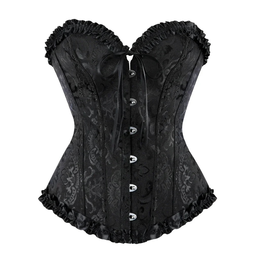 Women Sexy Overbust Corset Korset Basques Floral Lace Top Bustier Jacquard Lingerie Corselet