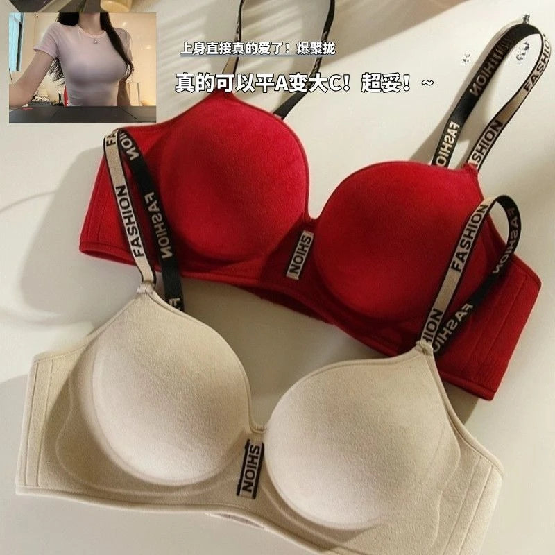 Ultra Push Up Bra 6CM Padding for Women Seamless Wireless Bra Full Coverage Gathers Side Fat Lifts Thermal Fleece Lined Bra