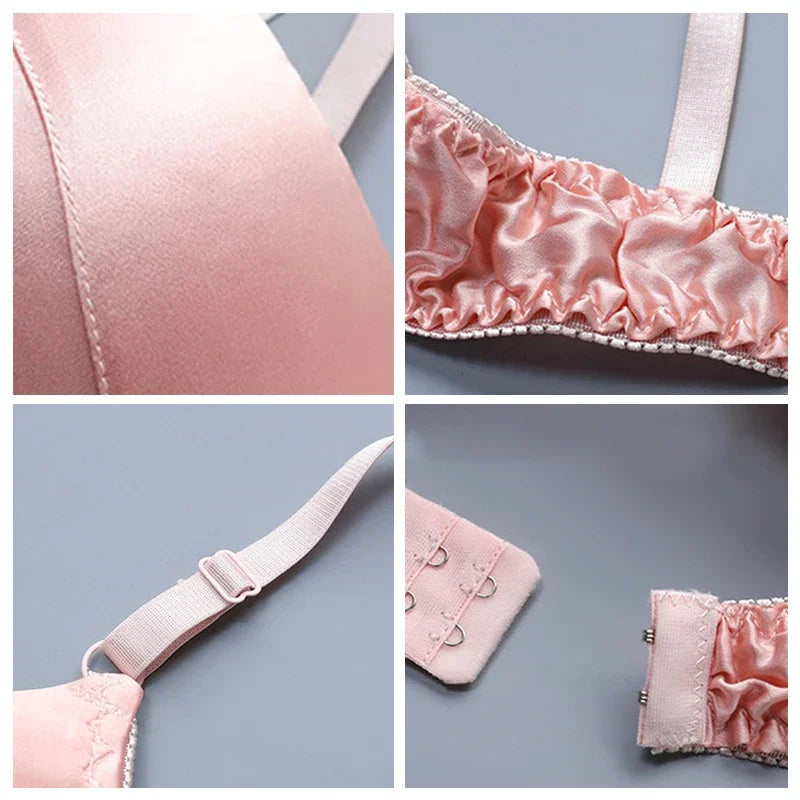 Comfortable Double Sided Silk Bra Without Steel Rims for Women B Cup Thin Oversized Wireless Bra  Soft Comfort Lingerie