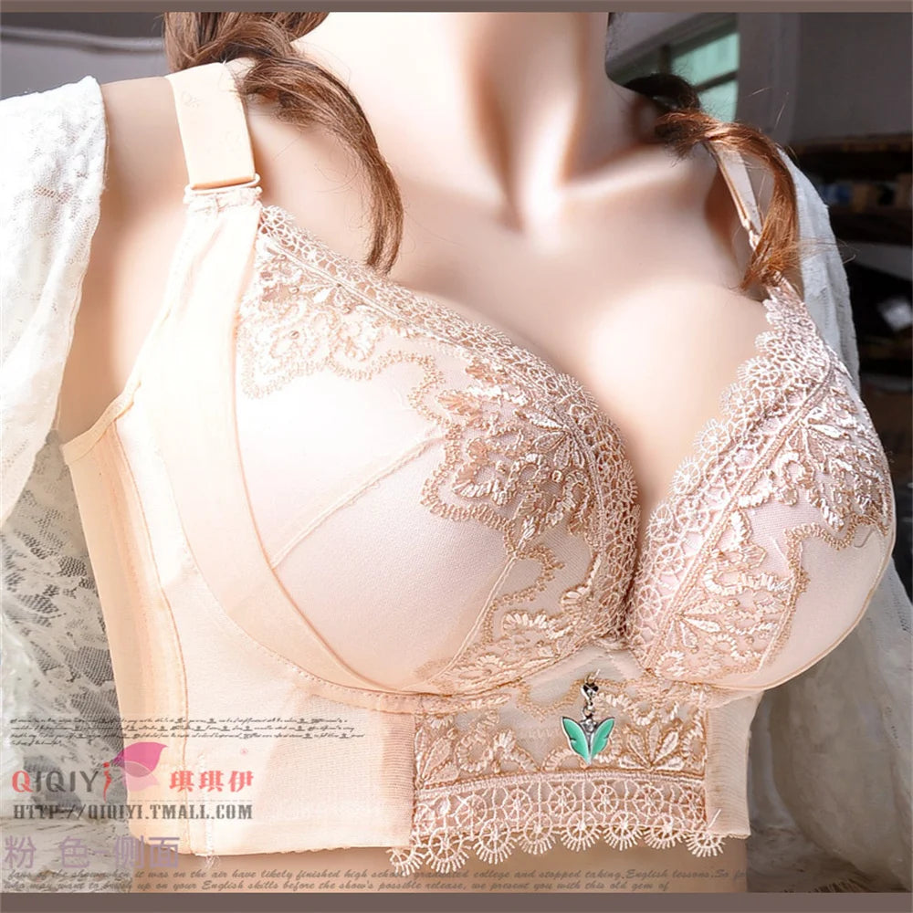 Bra Gather Bra Wireless Plus Size Women's Breathable And Comfortable Lace Embroidery Full Coverage Seamless Bra Plus SIZ CDE Cup