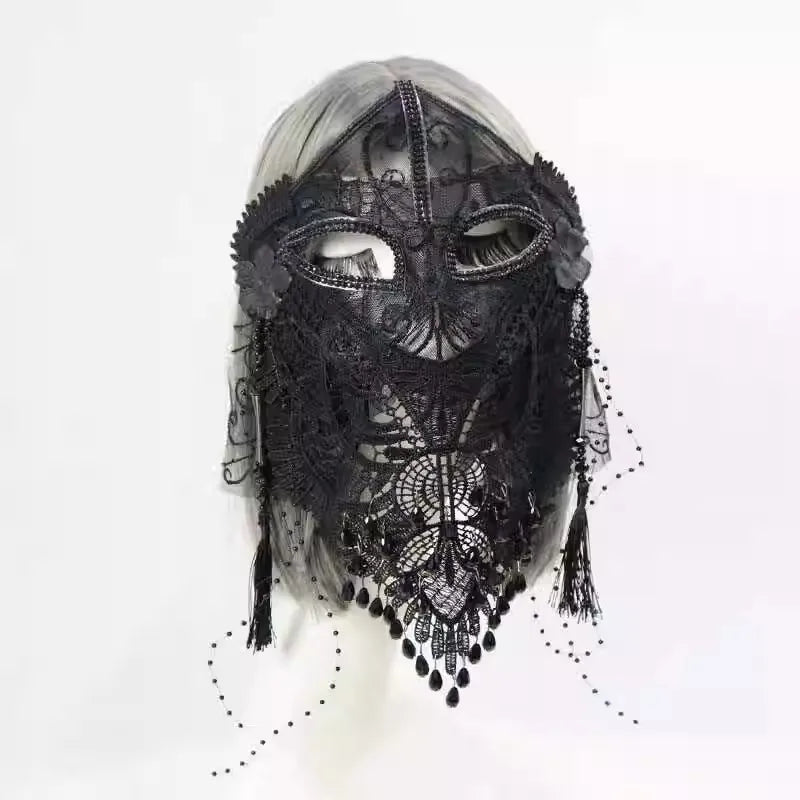 Beauty Mysterious Full Face Black Lace Veil Mask, Holiday Birthday Singing Party Internet Celebrity Dance Adult Mask