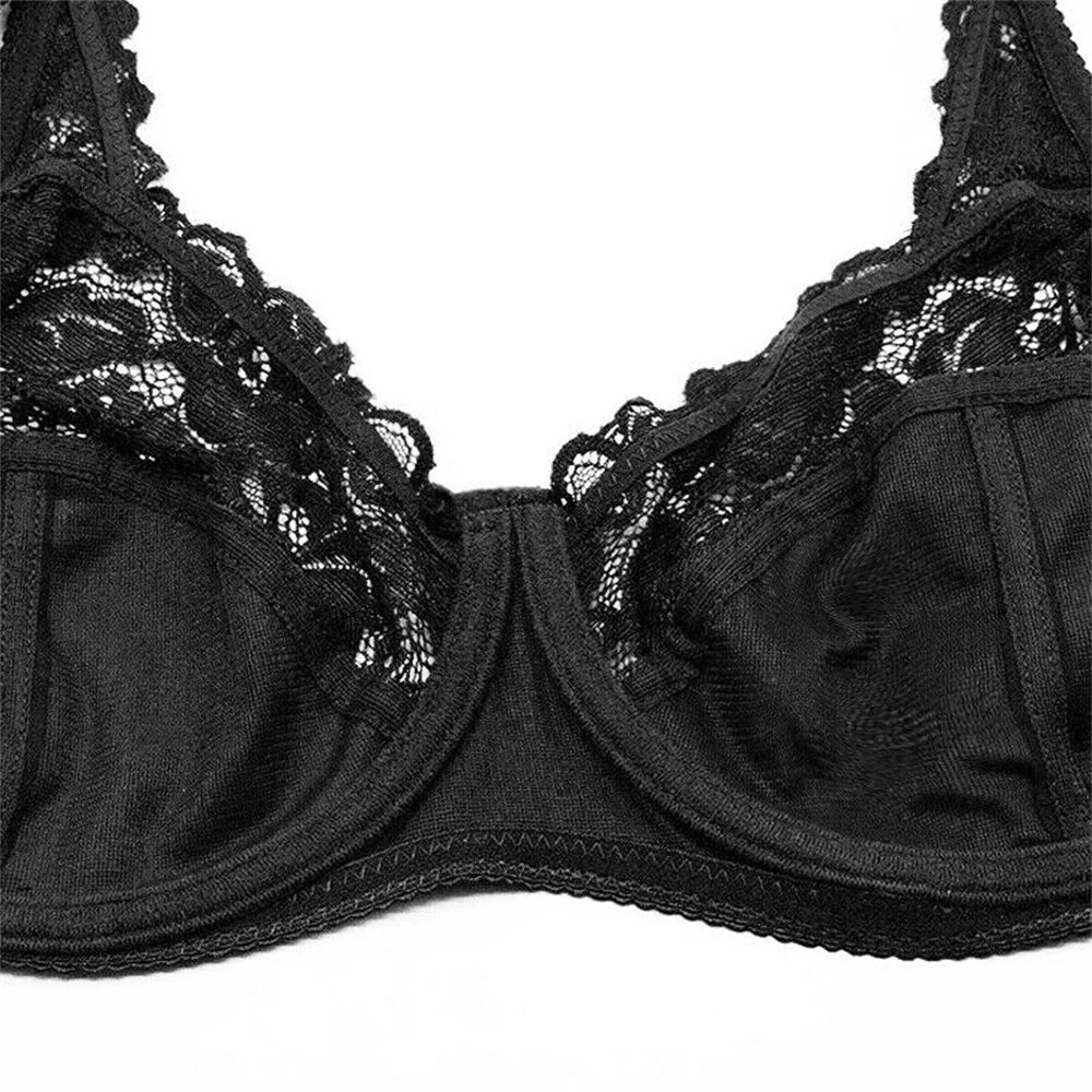 BCHRAYIUP Women's Underwired Non Padded Bra Sexy Sheer Lace Plunge Soft Cups Comfort Bra 34 36 38 40 42 44 B C D E